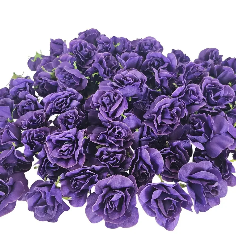 105 Purple Silk Rose Heads Lot Open Roses Buds Stemless Wedding Craft Decor